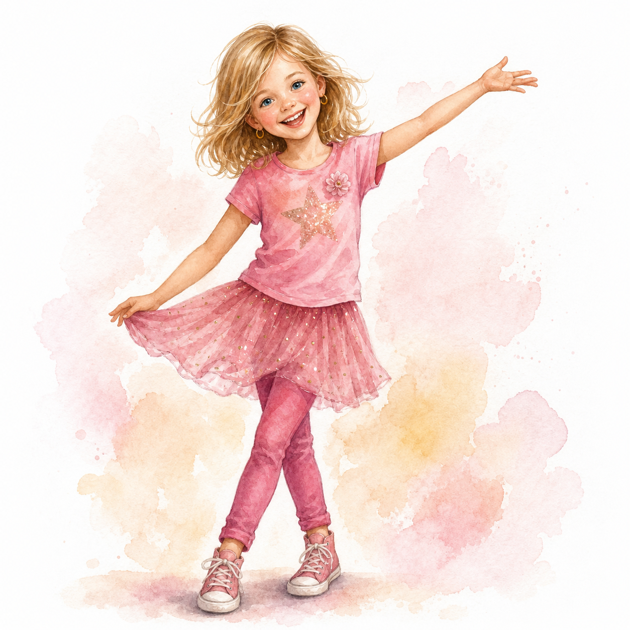Watercolor portrait of the girl in pink