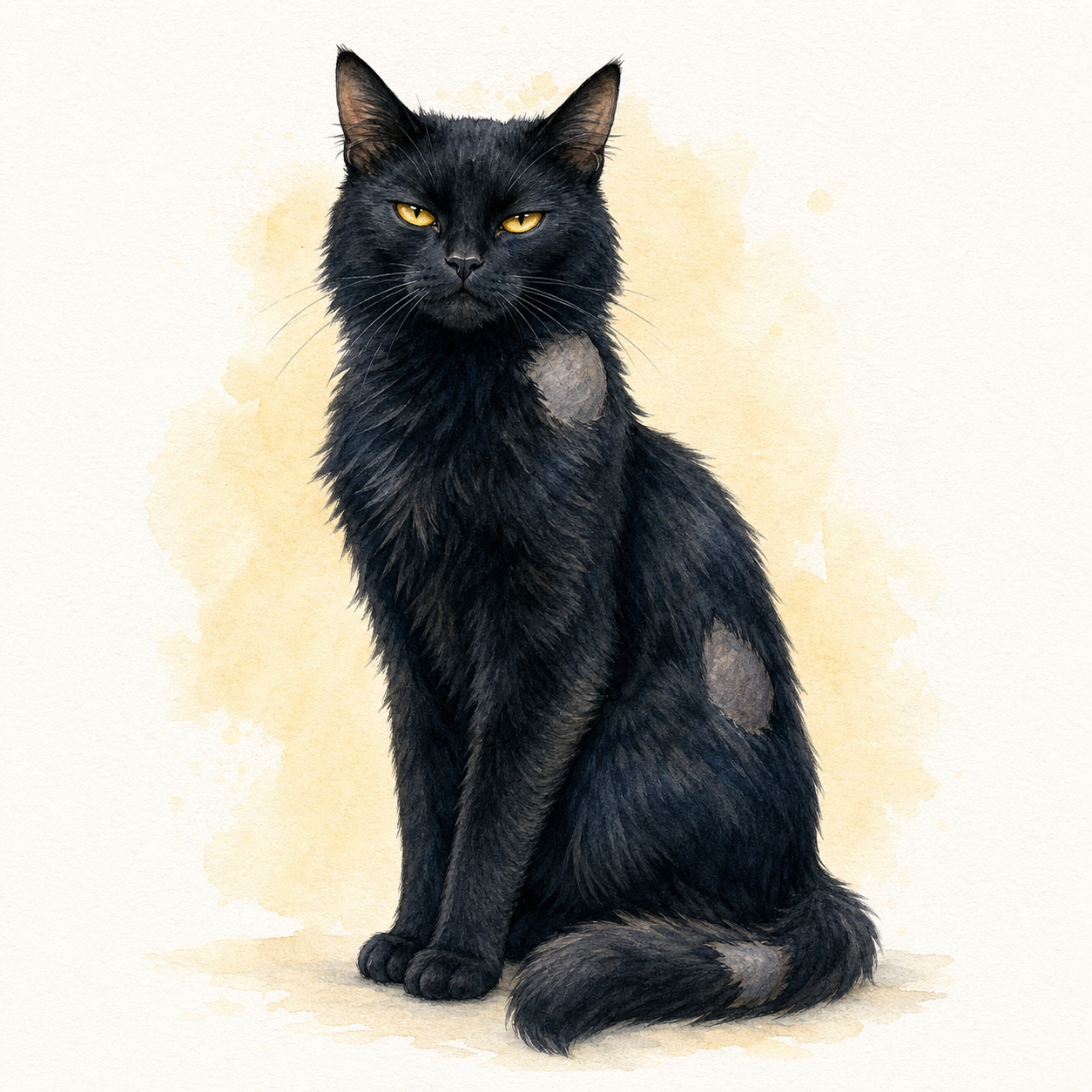 Watercolor portrait of Nora the black cat